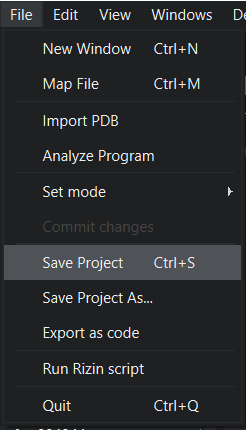 Save Project Menu