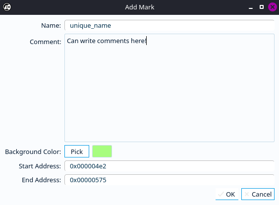 Add mark dialog box