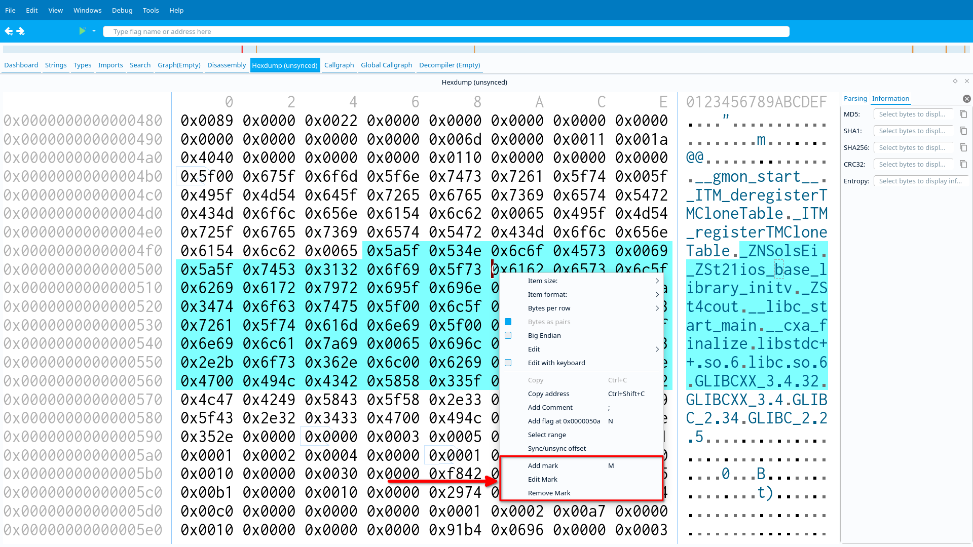 Context menu actions for marks